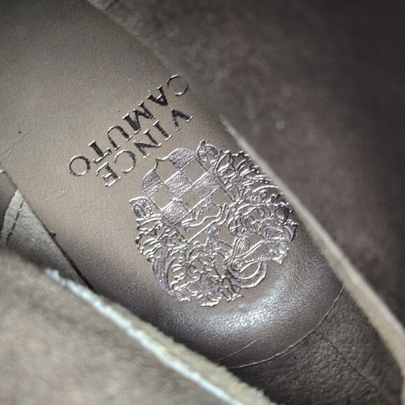 Vince Camuto "Creestal" Gray Suede Heeled Booties Almond Toe Pull On Style - Picture 11 of 15